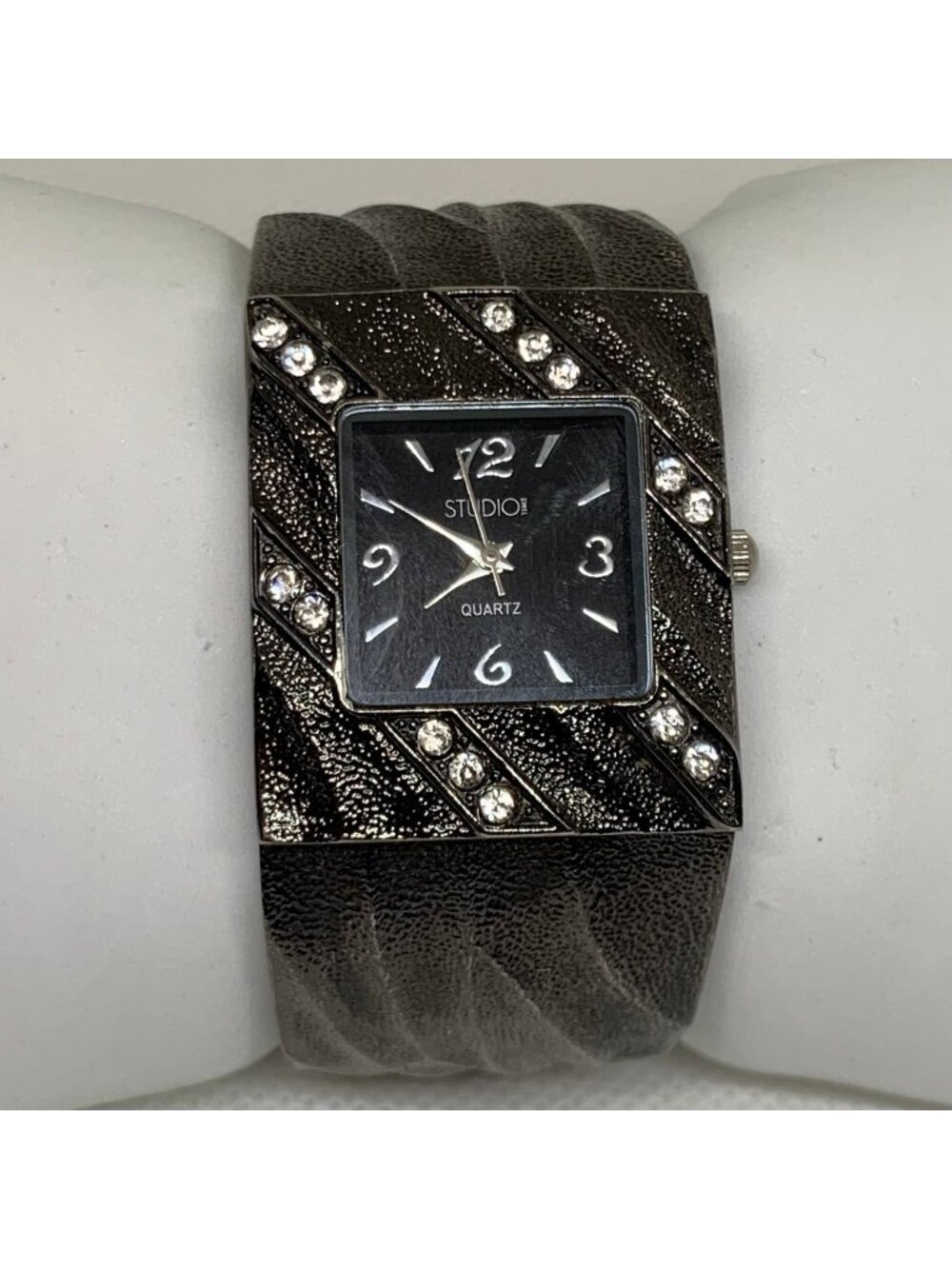 Studio black tone dial women watch 30mm quartz cuff bracelet size 6.5” running